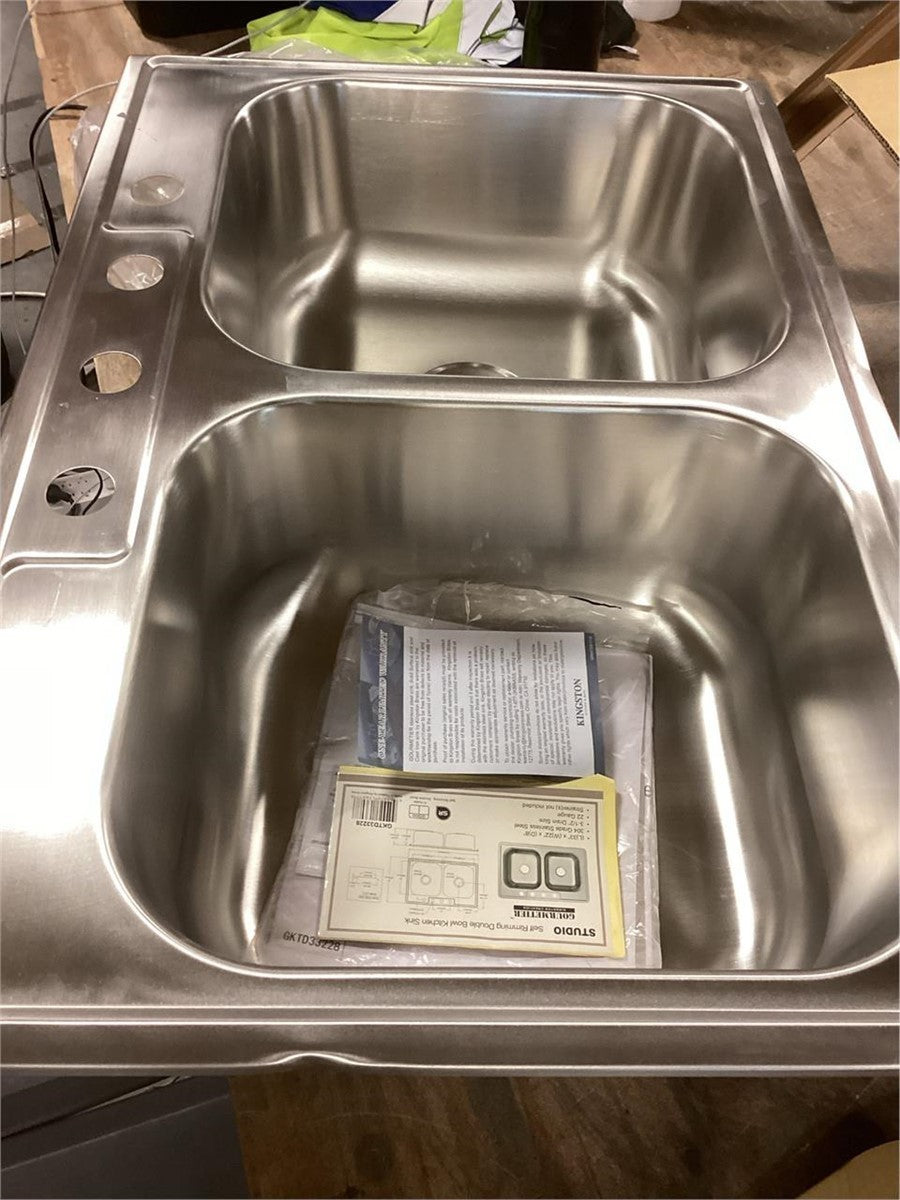 Kingston Brass 33" Double Bowl Drop-In Kitchen Sink 304 Stainless 22 Gauge