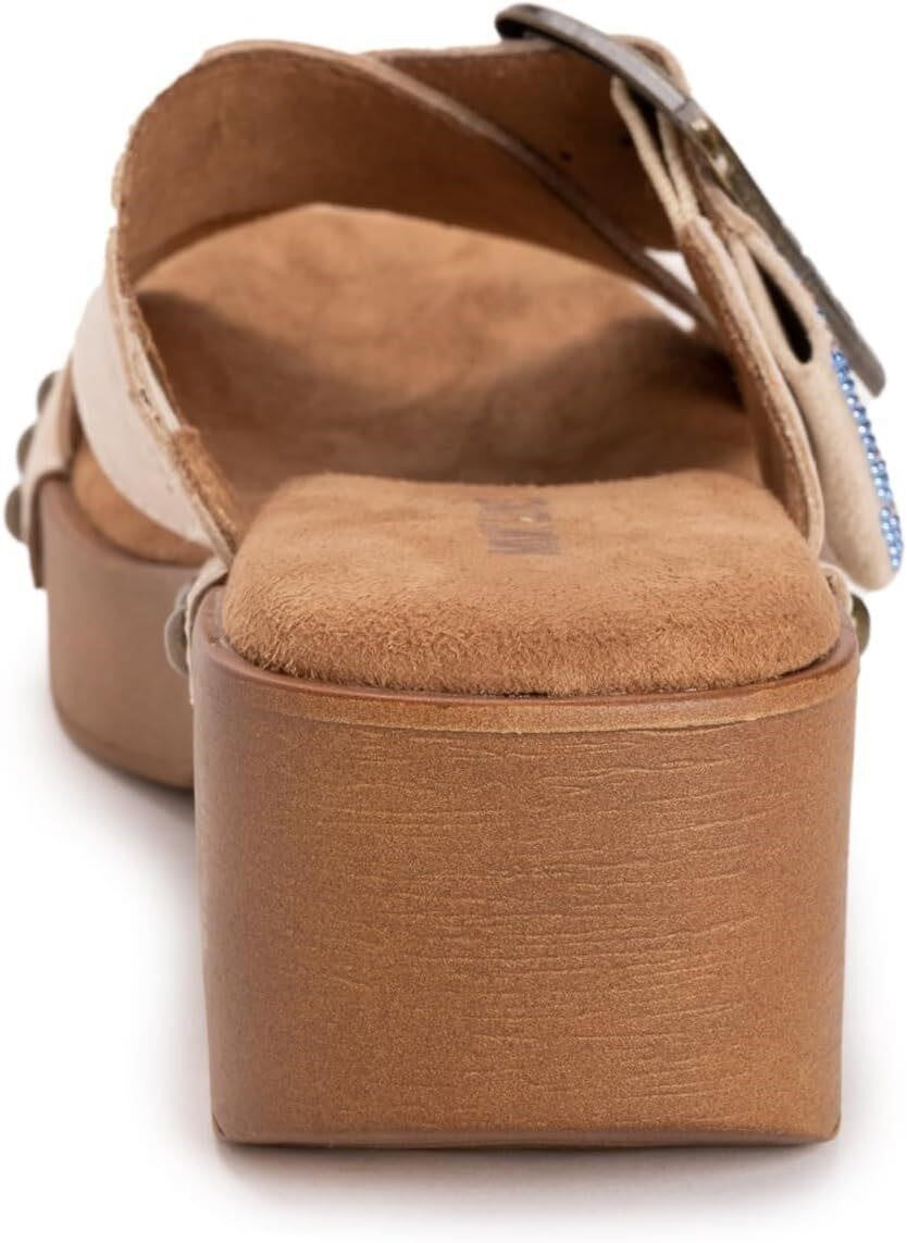 MUK LUKS Charlotte Women Size 7 Wedge Sandal Natural Nubuck Leather Memory Foam