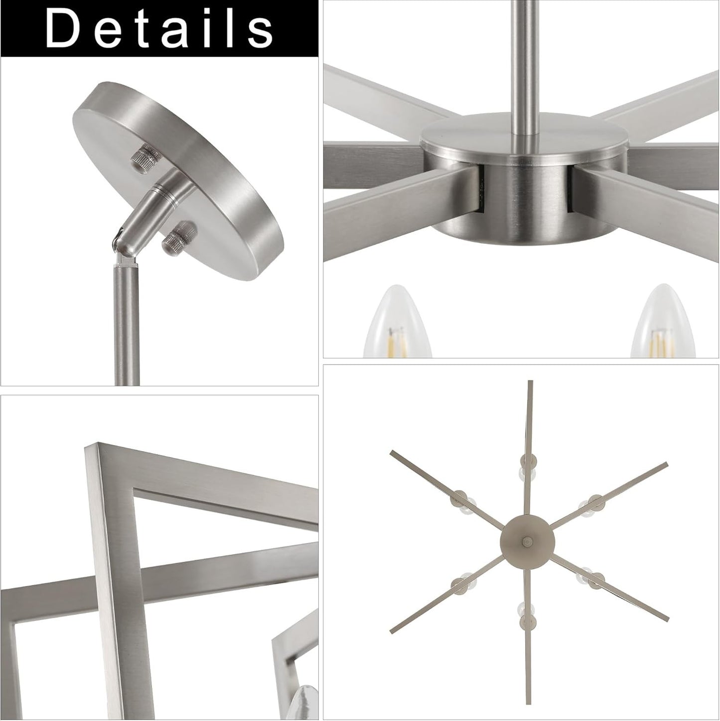 6-Light Modern Geometric Chandelier Brushed Nickel 21in Dining Room Kitchen UL