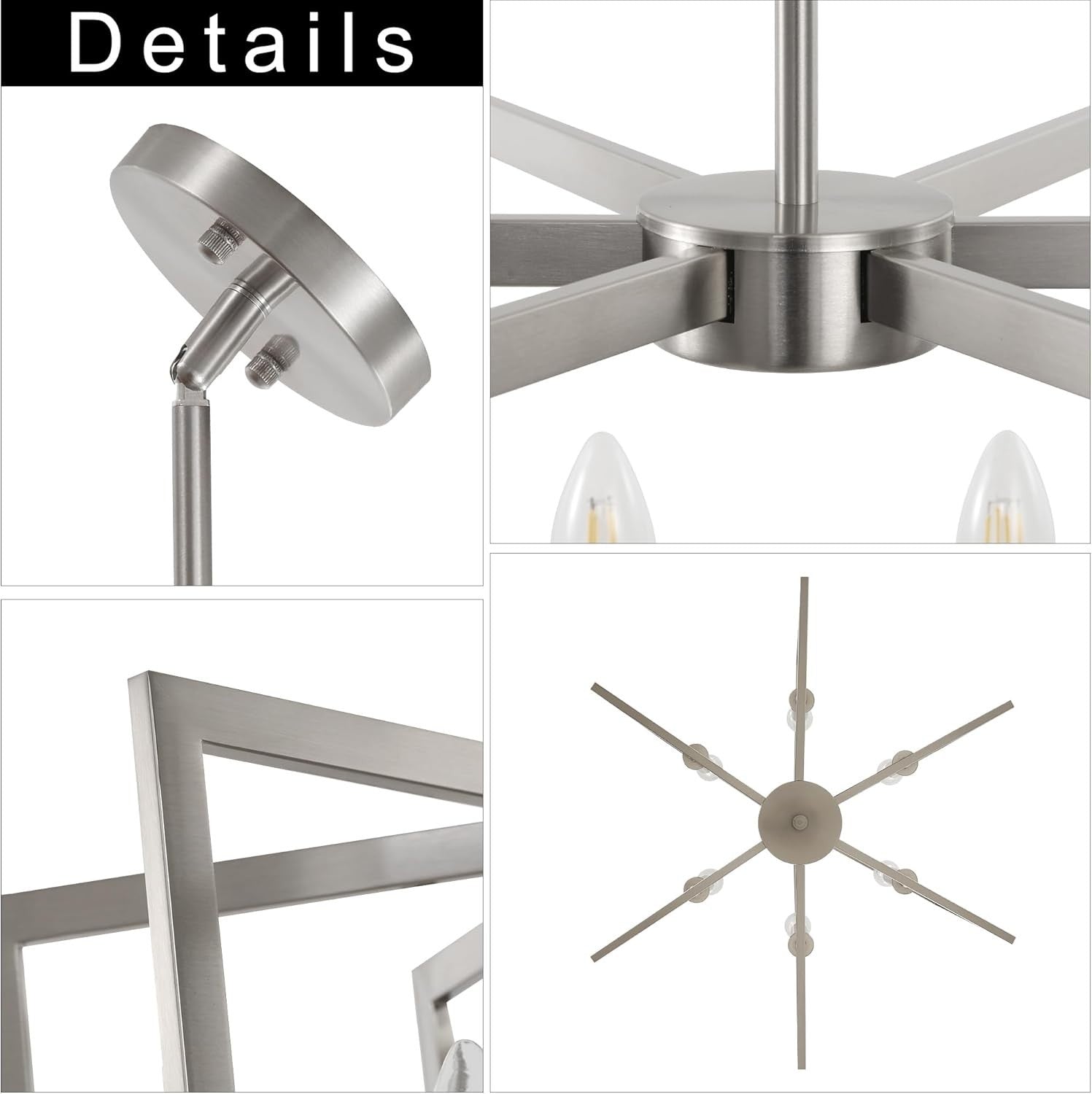 6-Light Modern Geometric Chandelier Brushed Nickel 21in Dining Room Kitchen UL