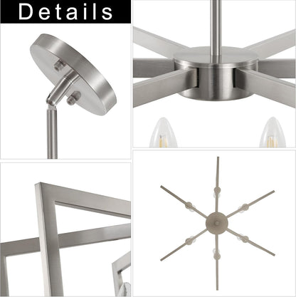 6-Light Modern Geometric Chandelier Brushed Nickel 21in Dining Room Kitchen UL