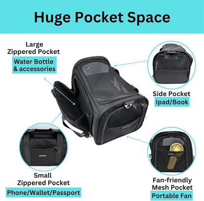 Vehicle/TSA Airline Approved Pet Carrier Expandable 900D Seatbelt Cat Dog Black