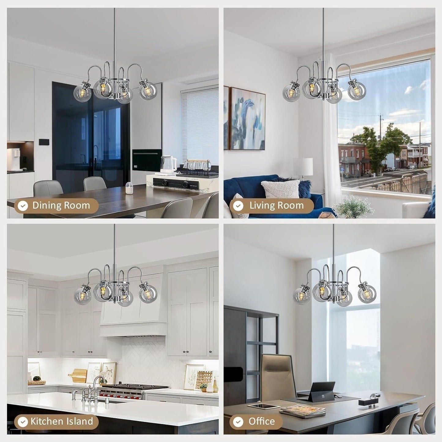 Modern 4-Light Chrome Sputnik Chandelier Smoke Grey Glass Globe E12