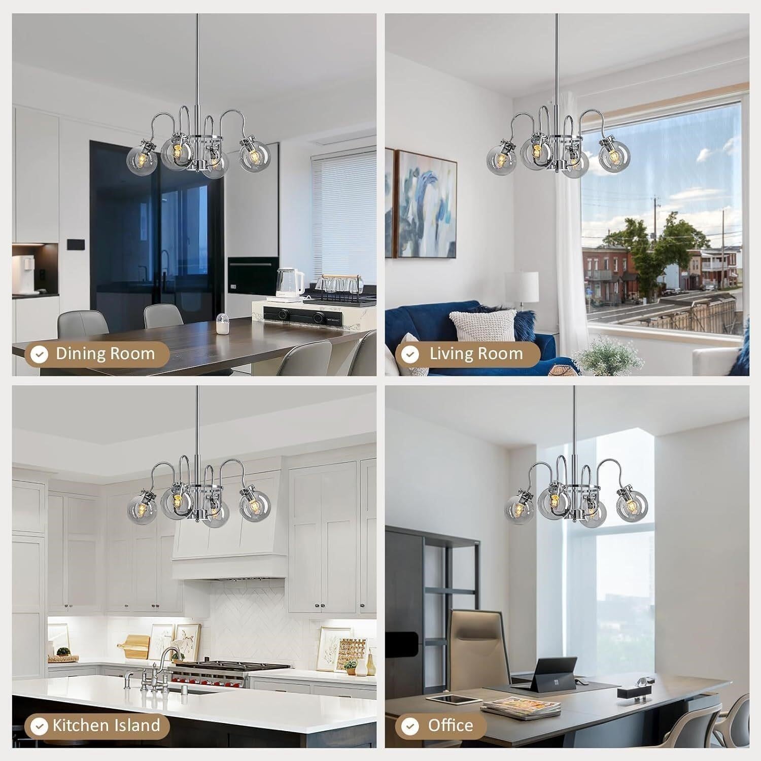 Modern 4-Light Chrome Sputnik Chandelier Smoke Grey Glass Globe E12