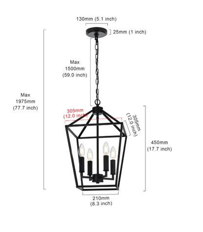 Black Lantern Chandelier 4-Light Farmhouse Open Cage Pendant Kitchen Island
