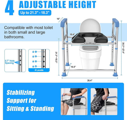 Raised Toilet Seat Handles 400lb Padded Riser Adjustable Senior Bariatric Safety