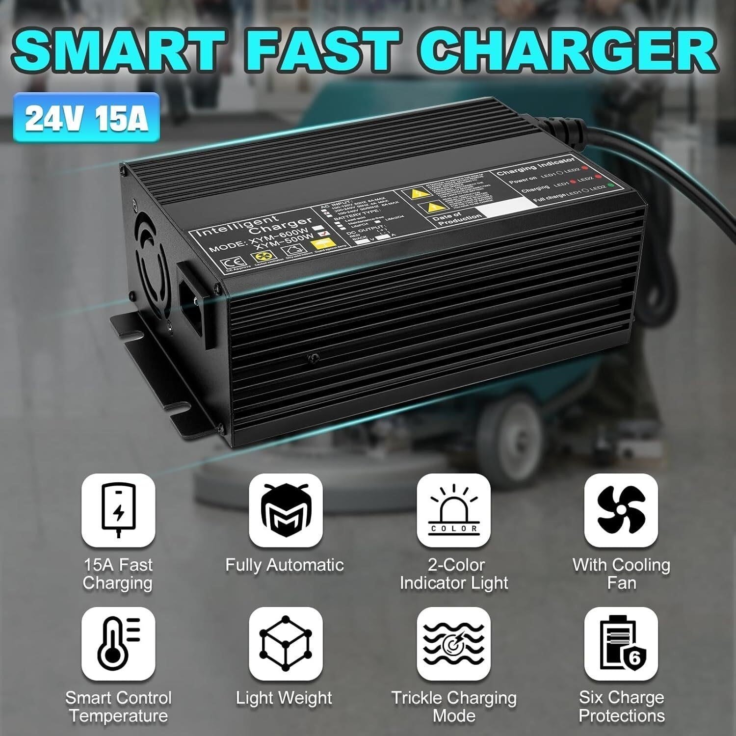 24V 15A Battery Charger Tennant T2 T3 T5 T7 Nobles SS3 SS5 Clarke Floor Scrubber