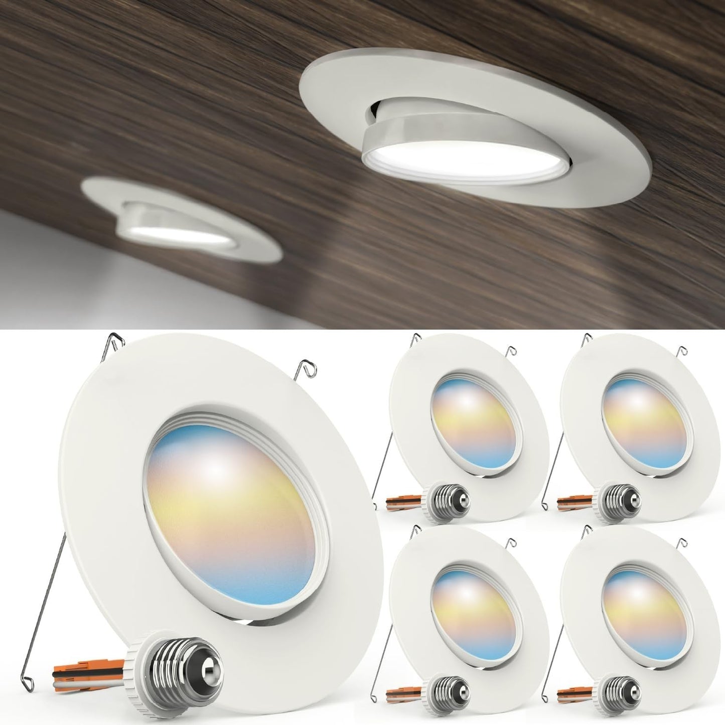 Sunco 4-Pack 5/6" LED Gimbal Recessed Downlight 5 CCT Dimmable Retrofit 12W