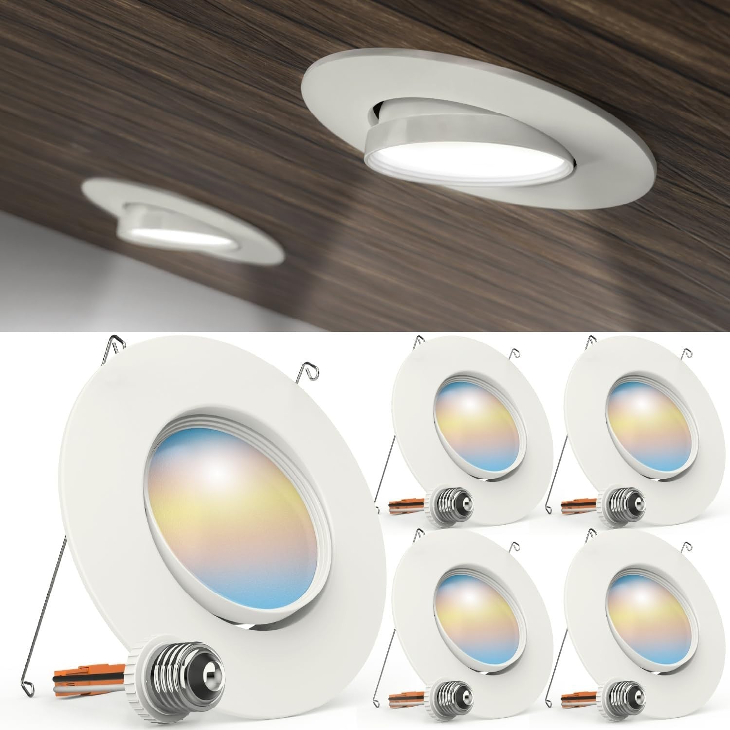 Sunco 4-Pack 5/6" LED Gimbal Recessed Downlight 5 CCT Dimmable Retrofit 12W