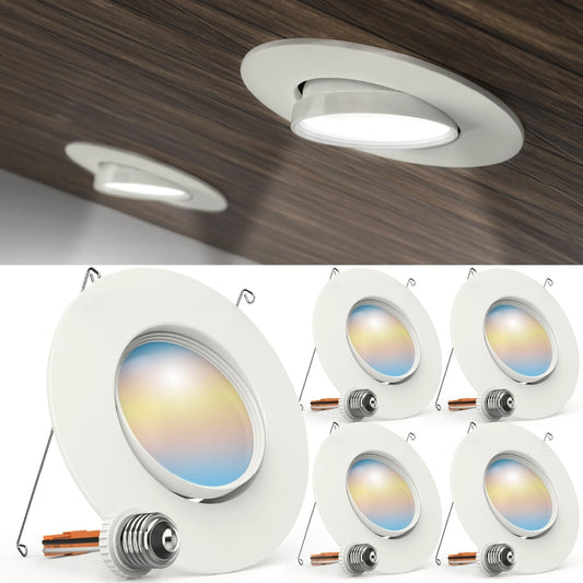 Sunco 4-Pack 5/6" LED Gimbal Recessed Downlight 5 CCT Dimmable Retrofit 12W