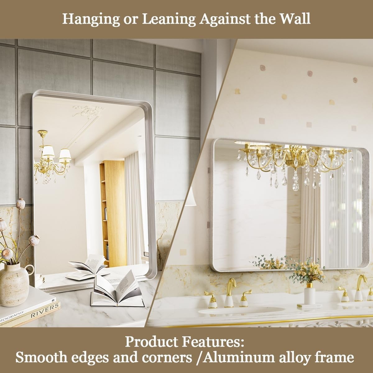 Voobang Silver Wall Mirror 24x32 - Large Deep Frame Mirror for Bathroom & Living