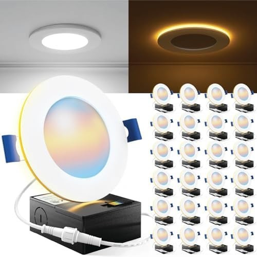 Sunco 24 Pack 4" LED Recessed Light 11W Slim Canless 5CCT Dimmable Night Light