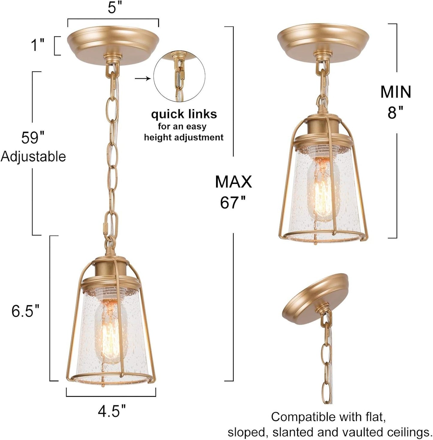 KSANA Gold Mini Pendant Light Seeded Glass Lantern Cage Kitchen Island ETL