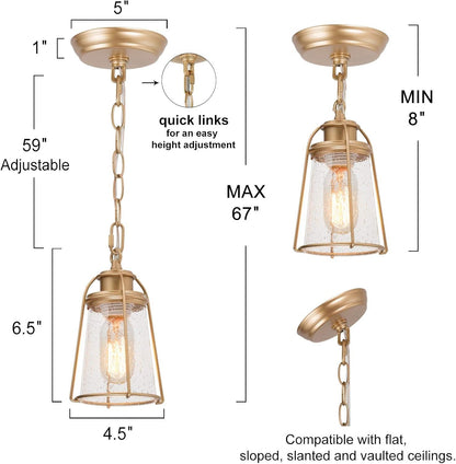 KSANA Gold Mini Pendant Light Seeded Glass Lantern Cage Kitchen Island ETL