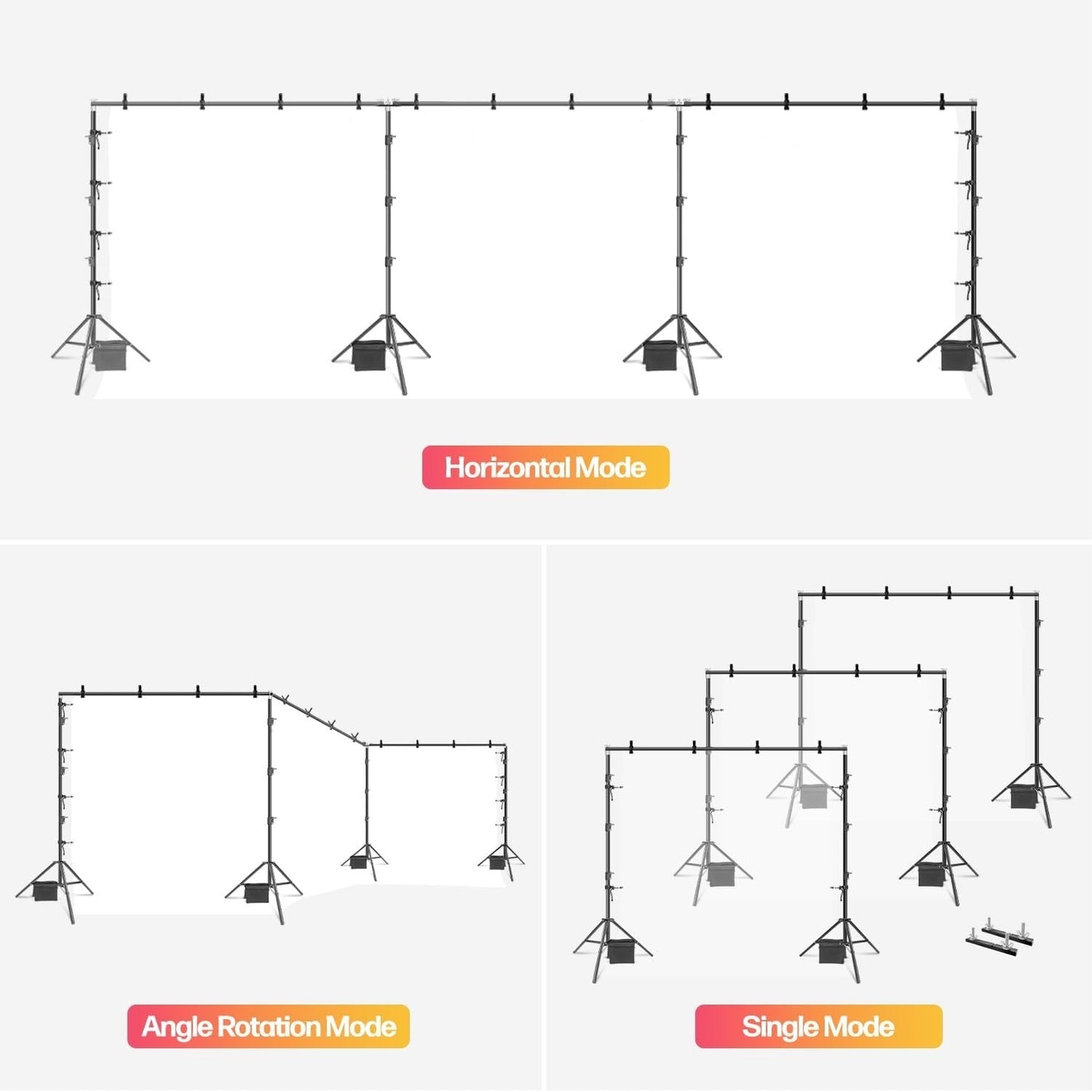 30ft Heavy Duty Backdrop Stand Kit Triple 360° Photo Video Event Sandbags Clamps