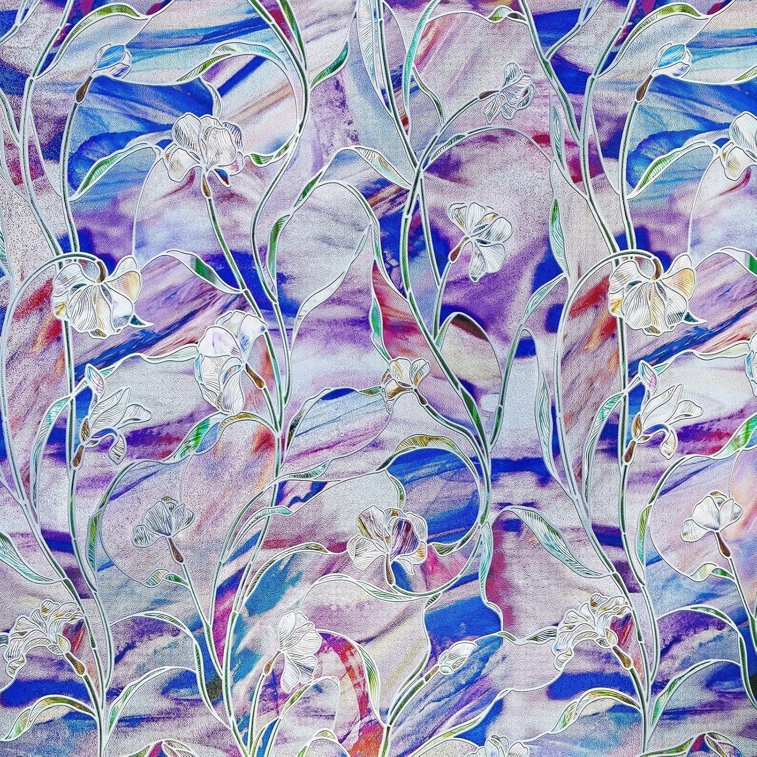 Coavas Stained Glass Window Film 5-Roll Lot Floral Privacy Cling No Glue UV