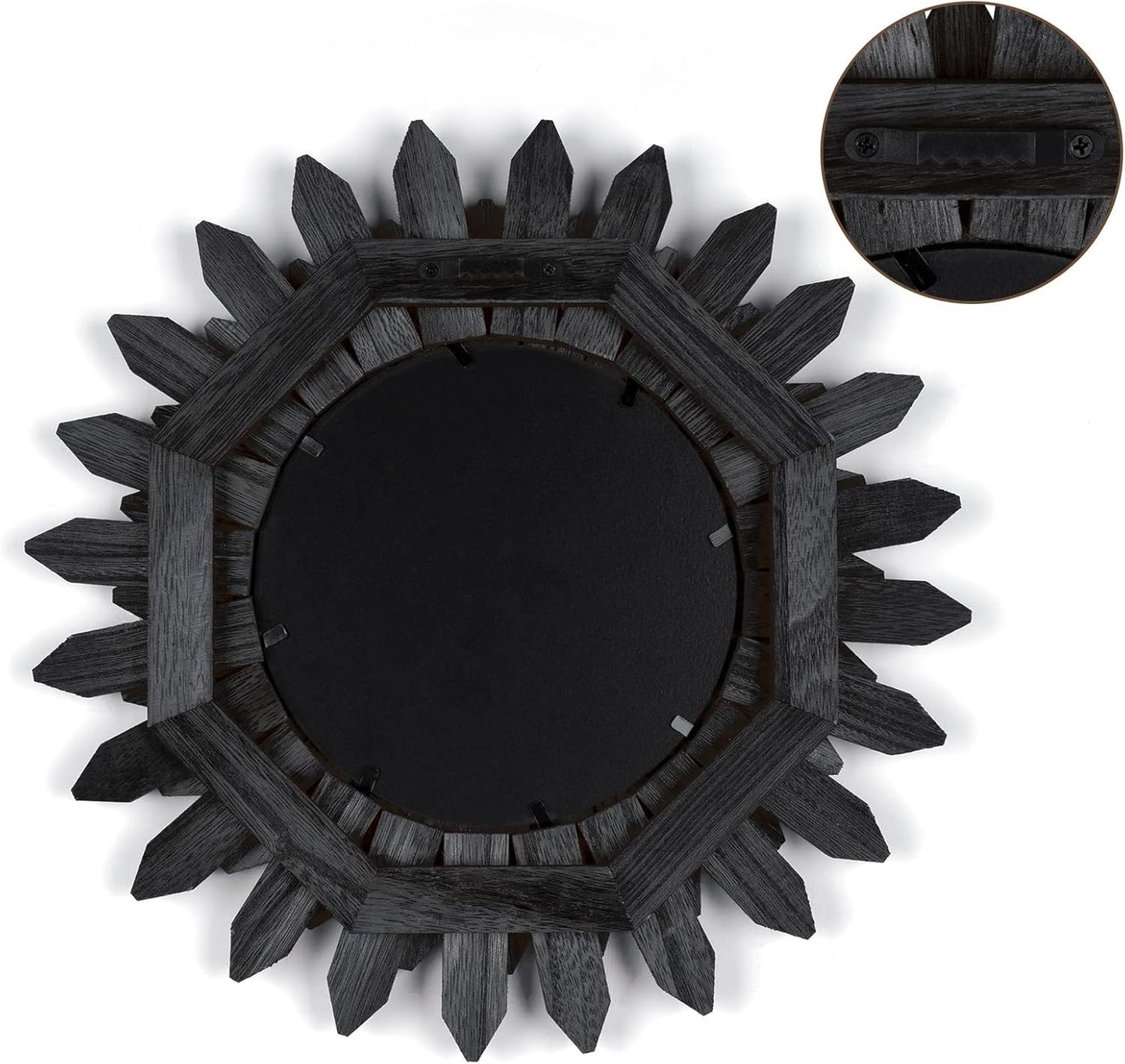 Honiway 12" Black Sunburst Mirror Solid Wood Boho Wall Decor Carbonized