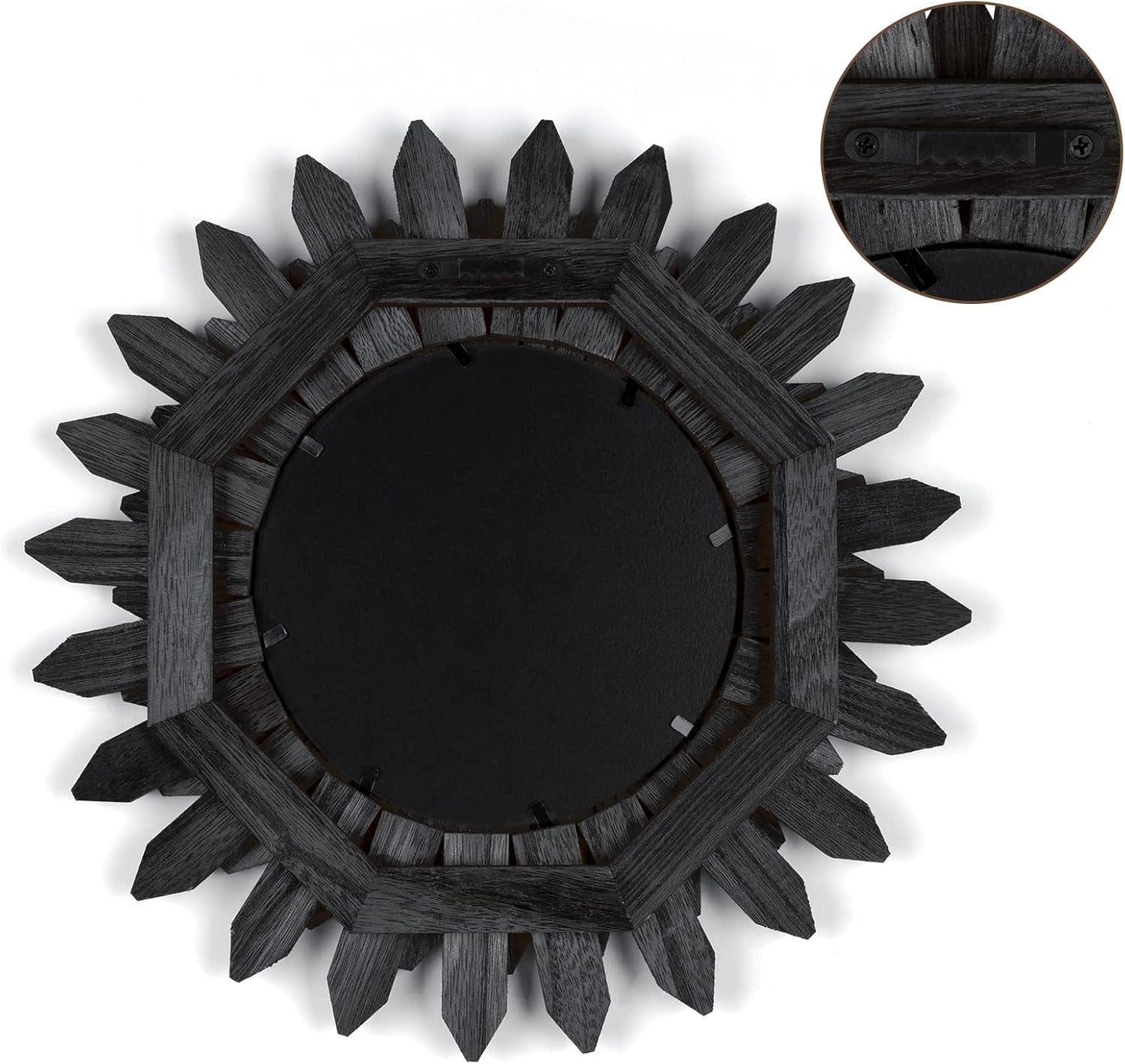 Honiway 12" Black Sunburst Mirror Solid Wood Boho Wall Decor Carbonized