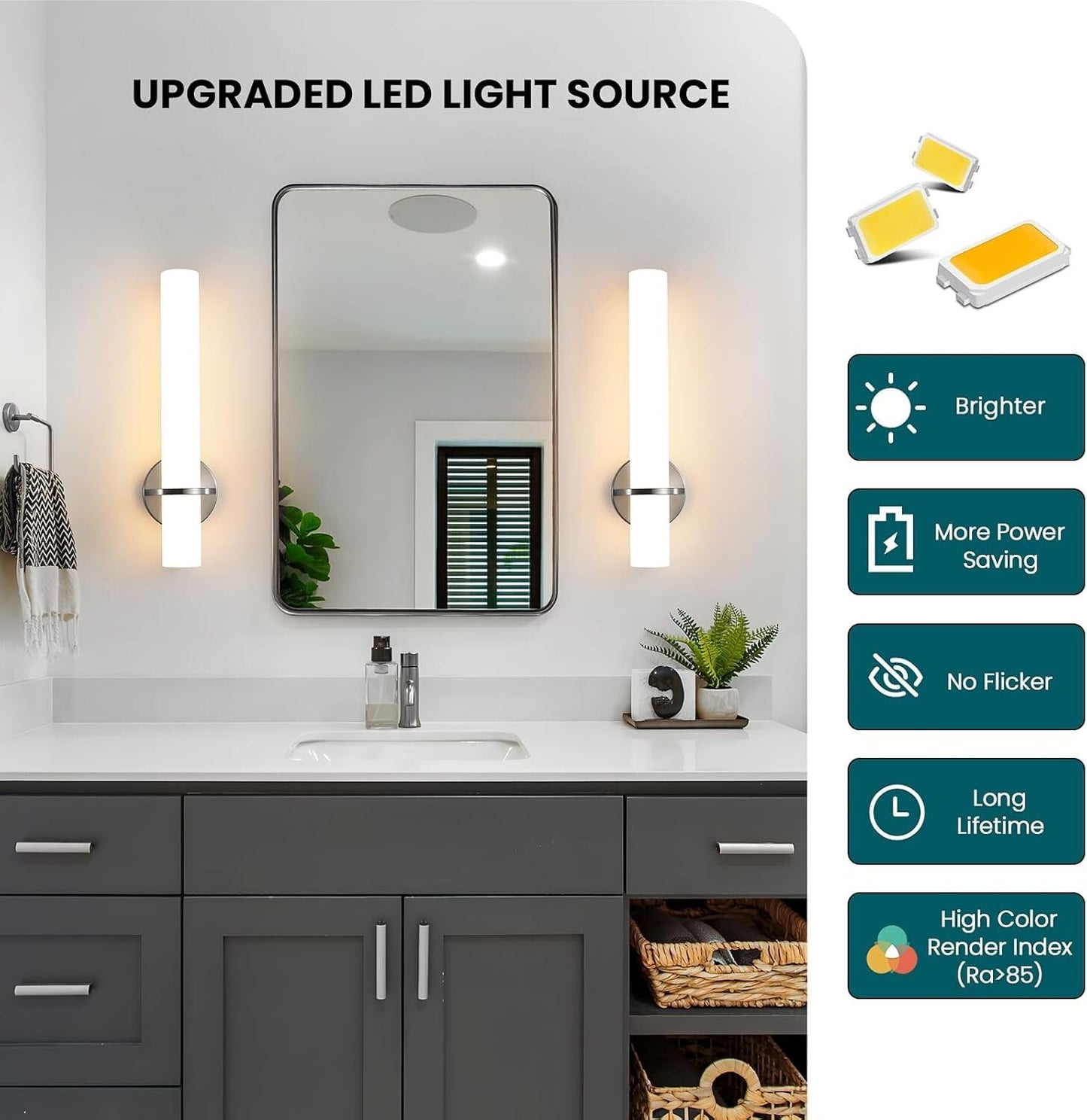 Set of 2 AIJIASI 18" LED Vanity Lights - 18W Dimmable Brushed Nickel - 3000K