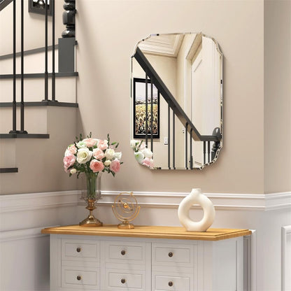KOHROS 20x28 Scalloped Frameless Beveled Bathroom Vanity Mirror Silver Wall Hung