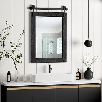 Menscha 22x32 Black Farmhouse Barn Door Mirror Bathroom Vanity Rustic Western
