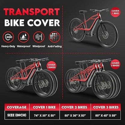 Zettum 3 Bike Transport Cover 600D Waterproof Hitch Rack Heavy Duty 80x45x50