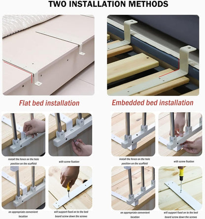 Folding Bed Rail 37.7x15.7" Aluminum Wood Grain One-Button Fold Seniors