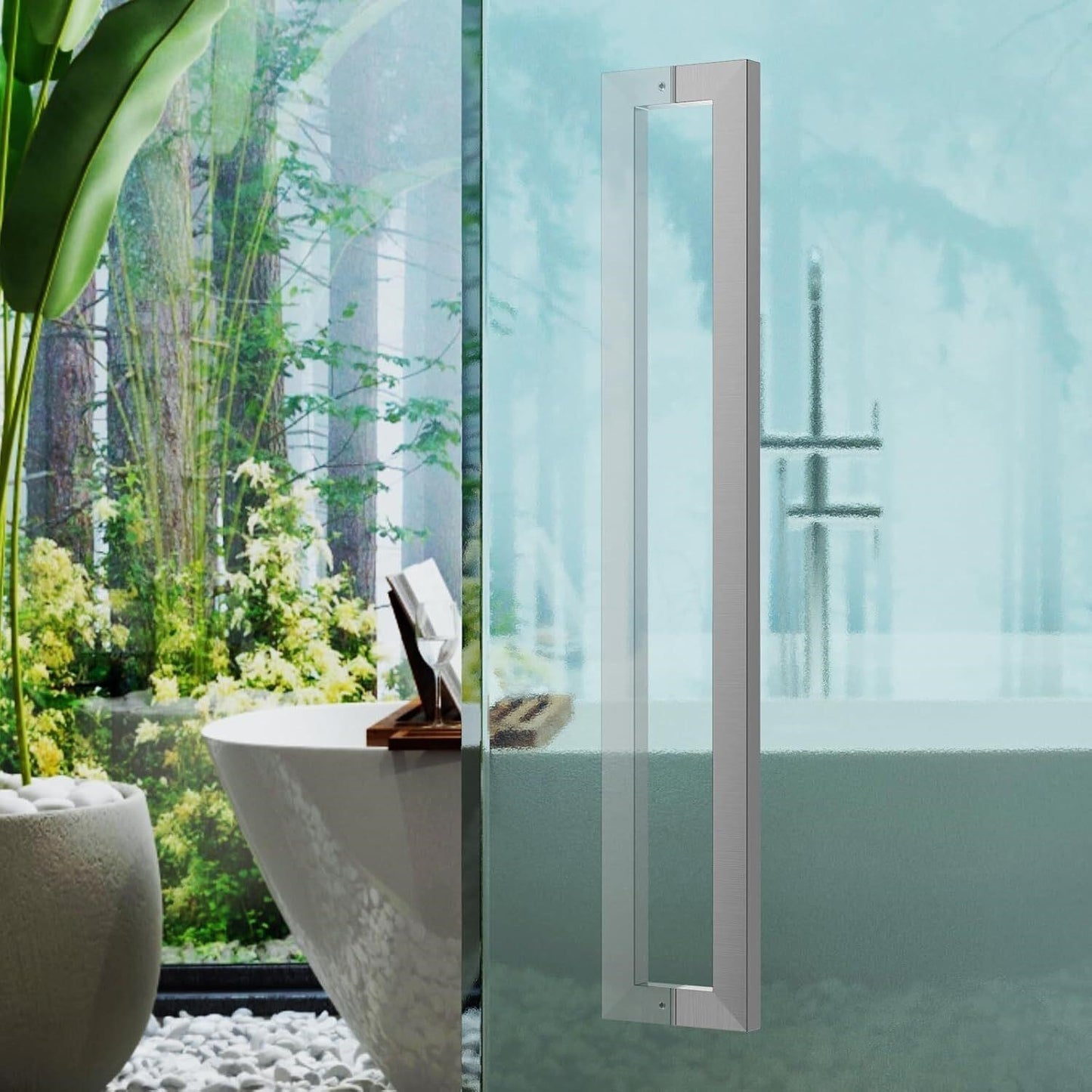 Ranbo 48" Rectangular Entrance Handle - Fits Glass & Wood Doors - Brushed Nickel