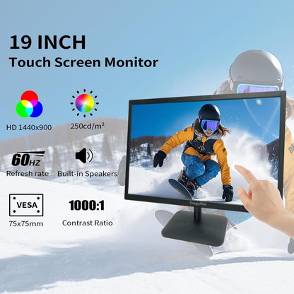 19" HD Touchscreen Monitor 10-Point Touch Built-in Speakers HDMI VGA VESA Mount