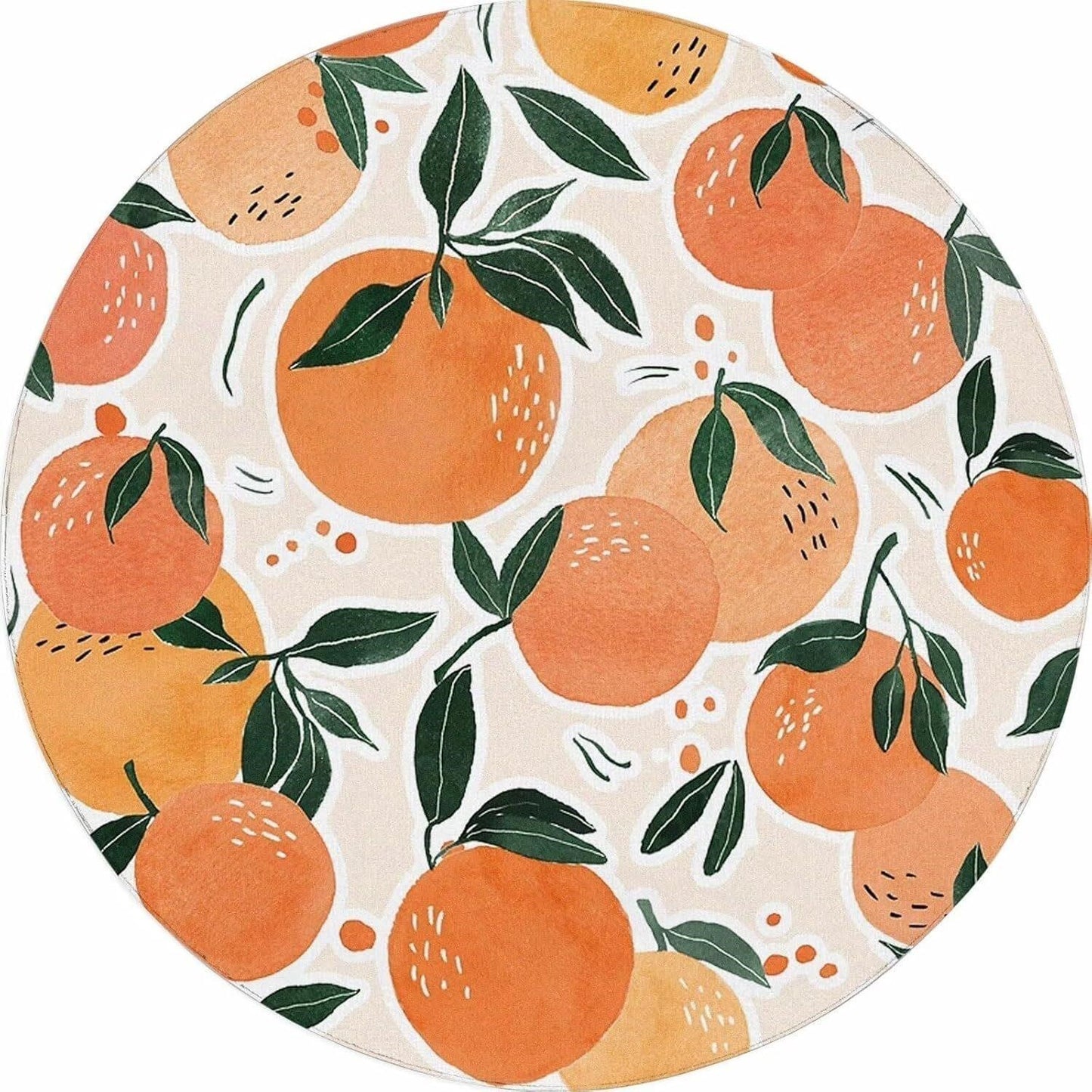Orange Fruit Round Rug 3ft Tangerine Kitchen Bedroom Dorm Cute Washable Non-Slip
