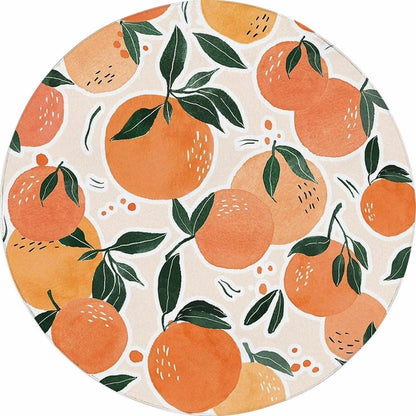 Orange Fruit Round Rug 3ft Tangerine Kitchen Bedroom Dorm Cute Washable Non-Slip