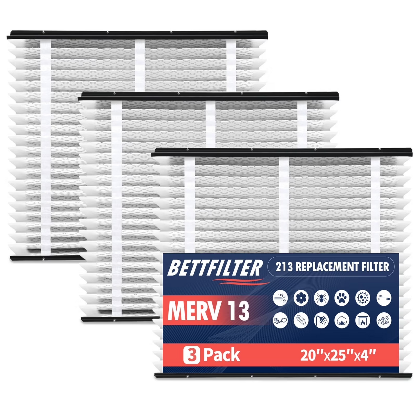 MERV 13 Furnace Air Filter 3-Pack 20x25x4 213 Replacement 2210 2216 3210 4200
