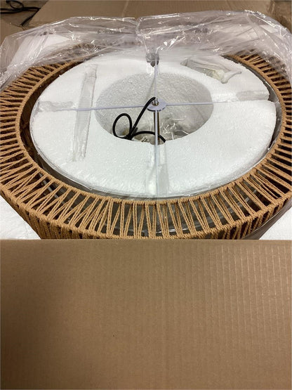 6-Light Rattan Chandelier - 25.6" Adjustable Hand Woven Drum Light - Dimmable
