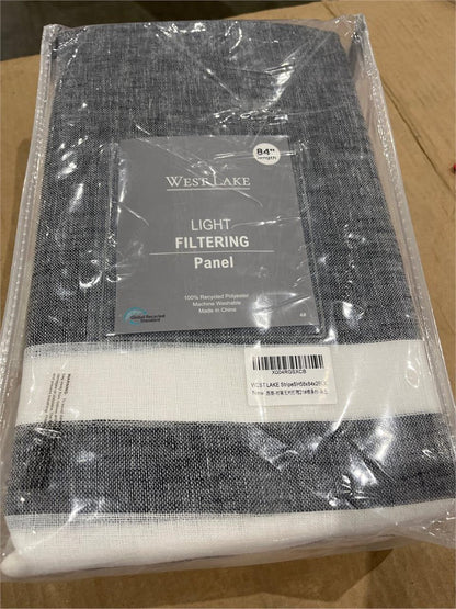 Pinch Pleated Sheer Curtains 84 Inch Color Block Black White 2 Panel Farmhouse