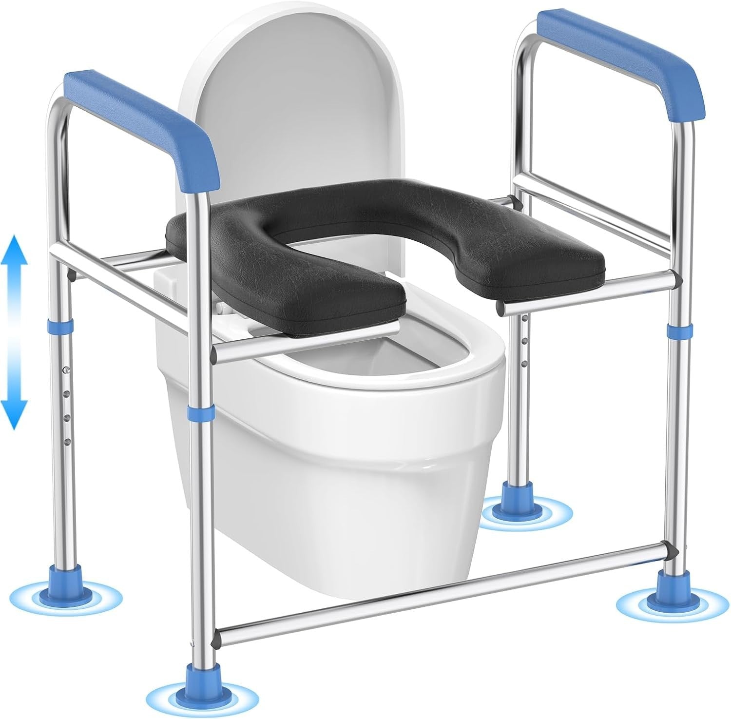 Raised Toilet Seat Handles 400lb Padded Riser Adjustable Senior Bariatric Safety