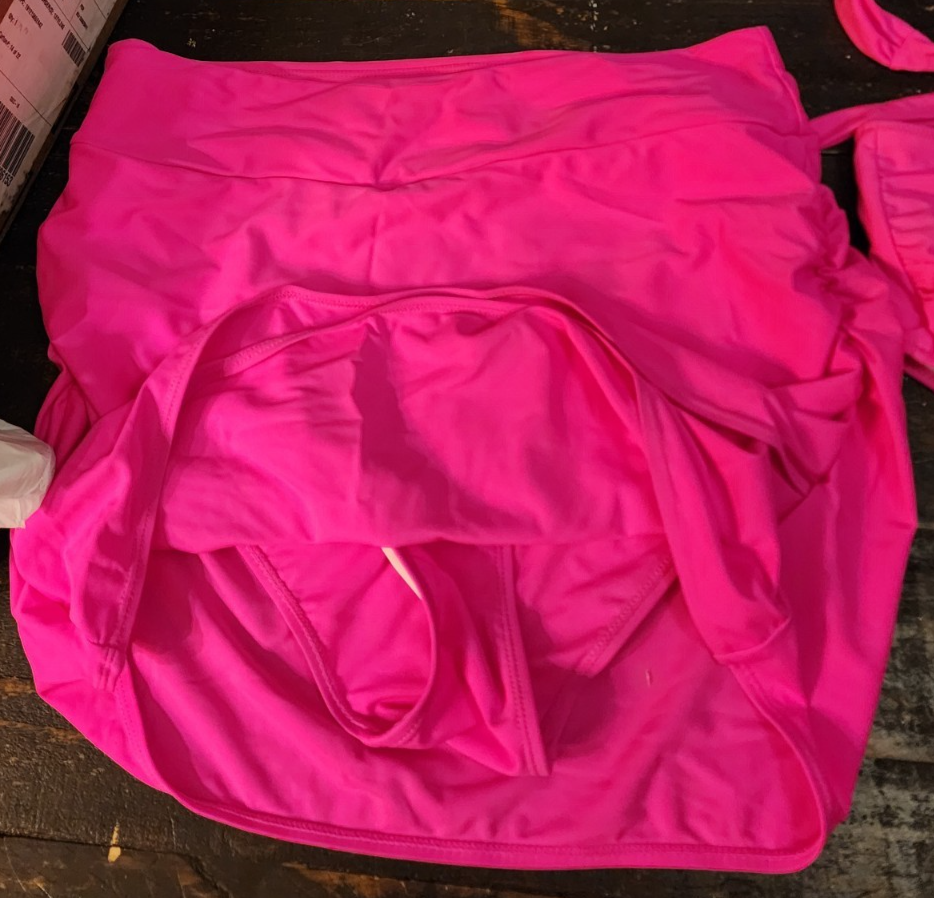 Hot Pink High Waisted Bikini Set Swim Skirt 3 Piece Bathing Suit Size Large