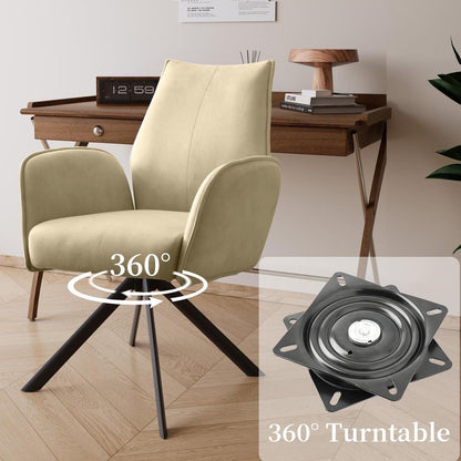 Swivel Office Chair No-Wheel Beige PU Leather 330 lbs Home Desk Vanity