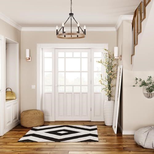 Rustic 24" Wagon Wheel Chandelier - 6-Light Wood Grain Farmhouse Fixture - ZVL