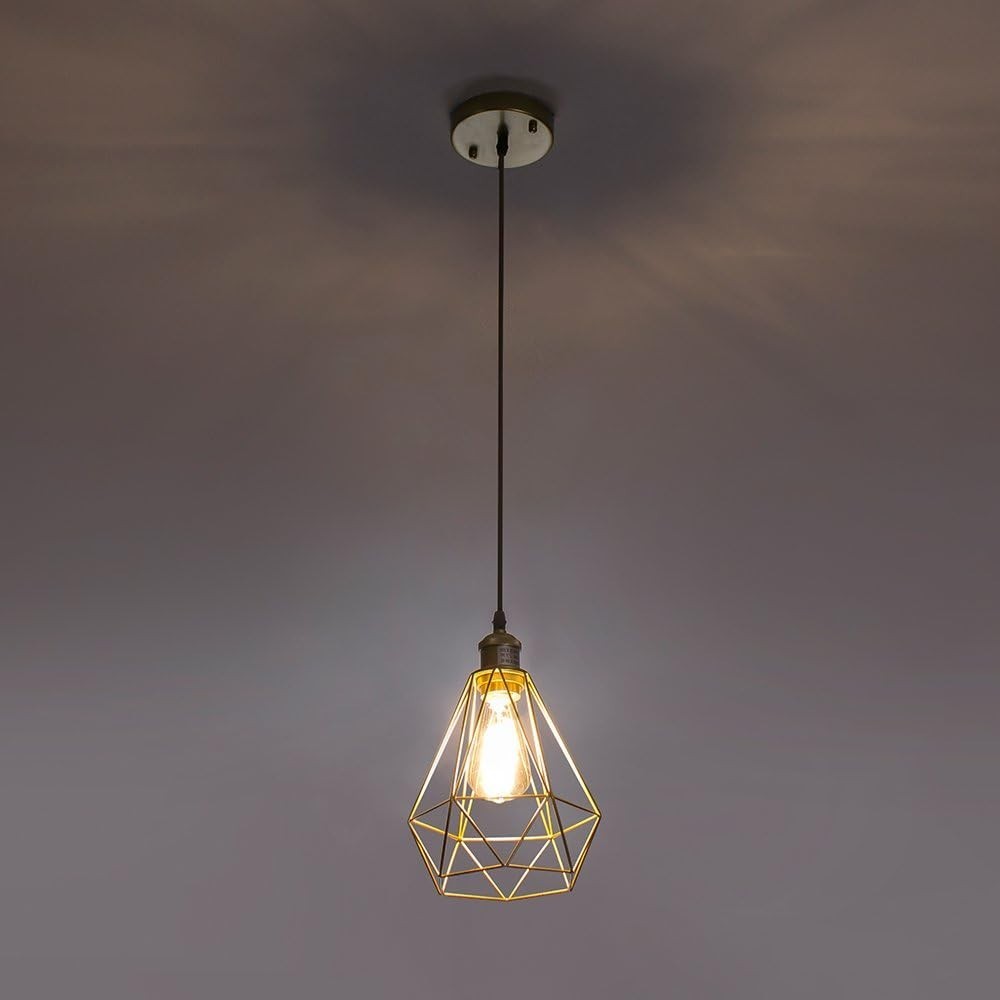 Gold Pendant Light 2 Pack Geometric Cage Kitchen Island Adjustable Modern Foyer