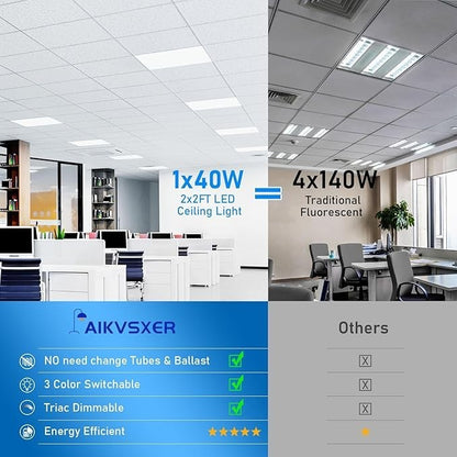 6 Pack 2x2 LED Flat Panel Light Drop Ceiling 40W 4400LM 3CCT Dimmable ETL Office