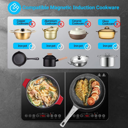 Aobosi Double Induction Cooktop 1800W Dual Burner Portable 22" 10 Temp NEW