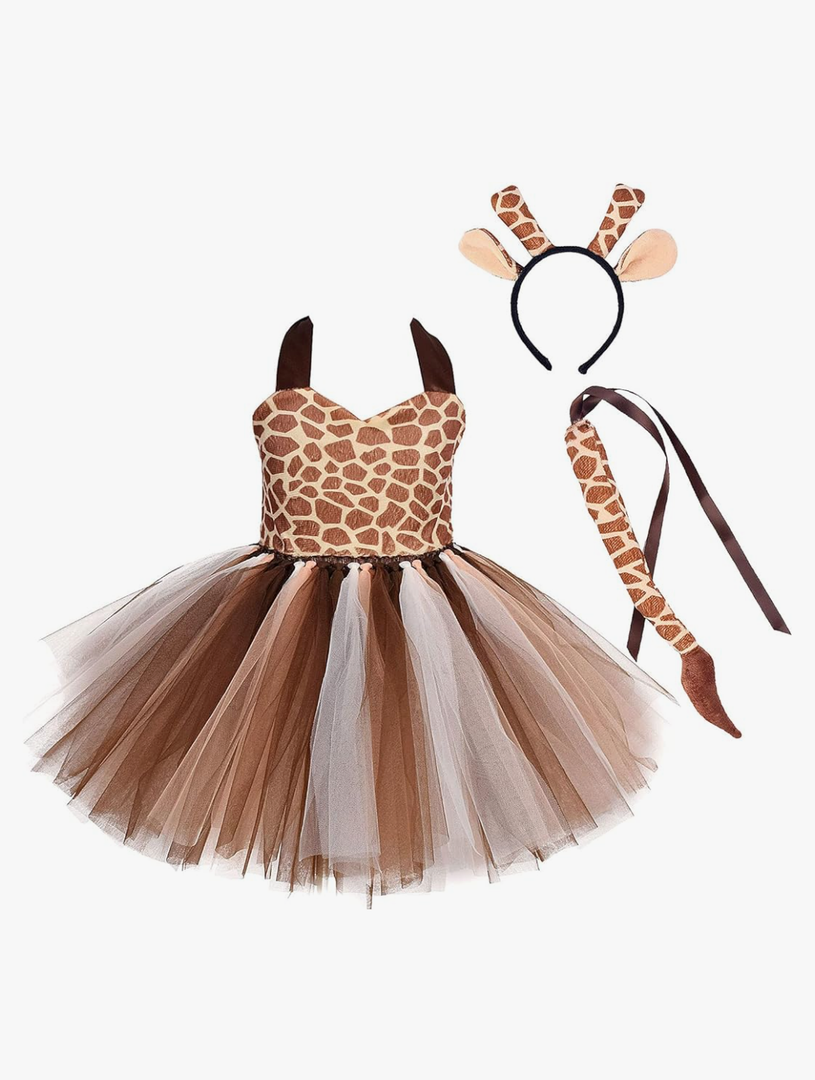 IBTOM CASTLE Giraffe Costume Girls 3-4Y Tutu Dress Headband Tail Halloween Set