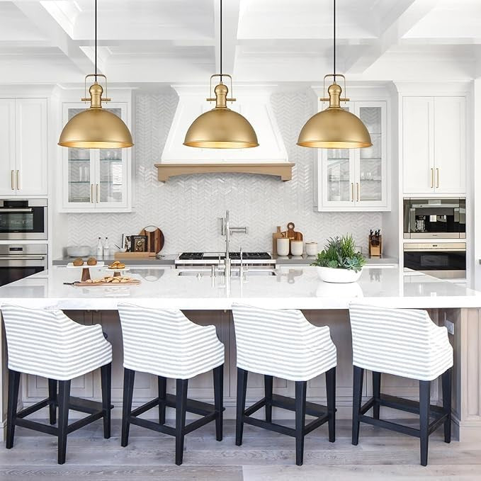12 Inch Gold Farmhouse Pendant Lights 3 Pack Kitchen Island Matte Dome Adjustabl