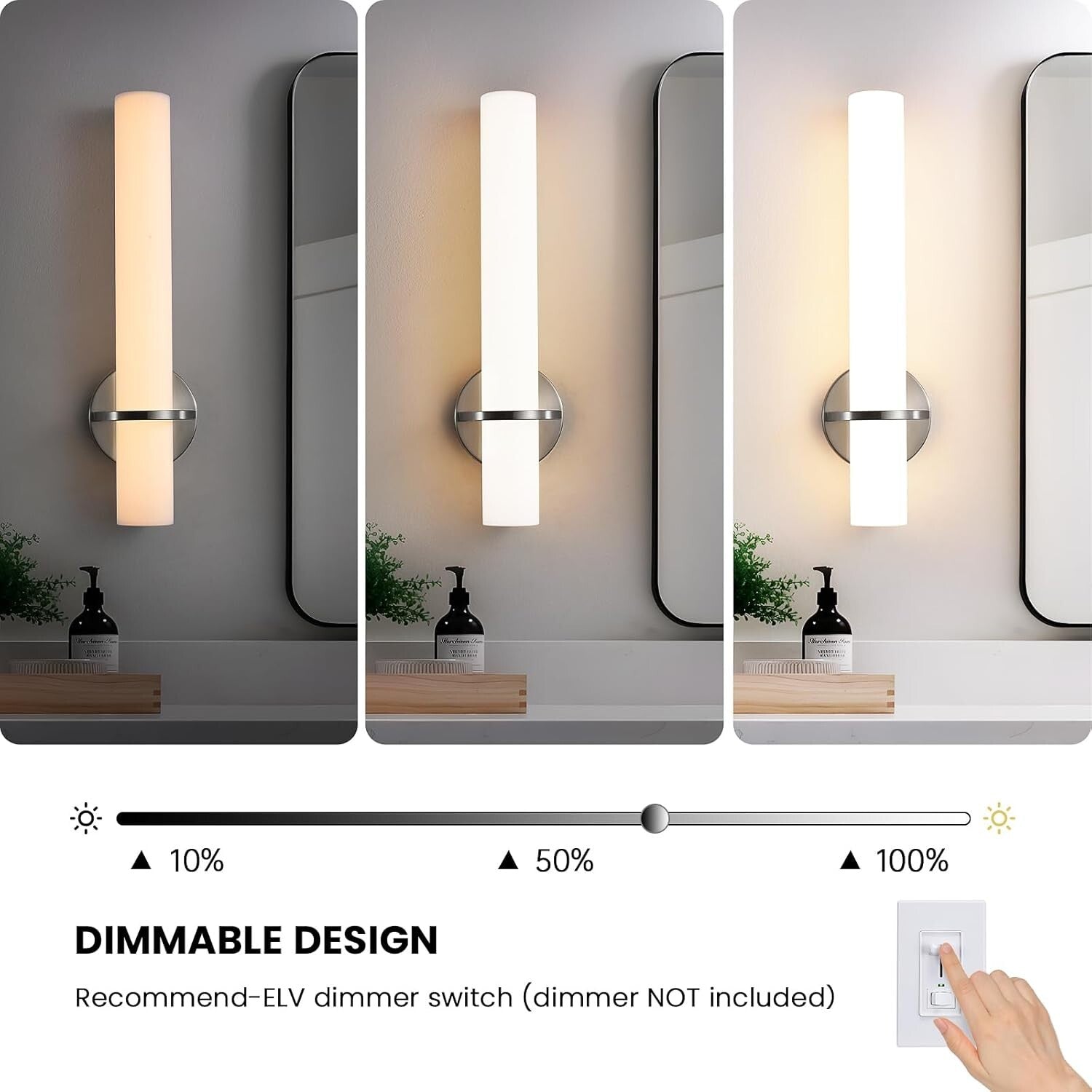 Set of 2 AIJIASI 18" LED Vanity Lights - 18W Dimmable Brushed Nickel - 3000K