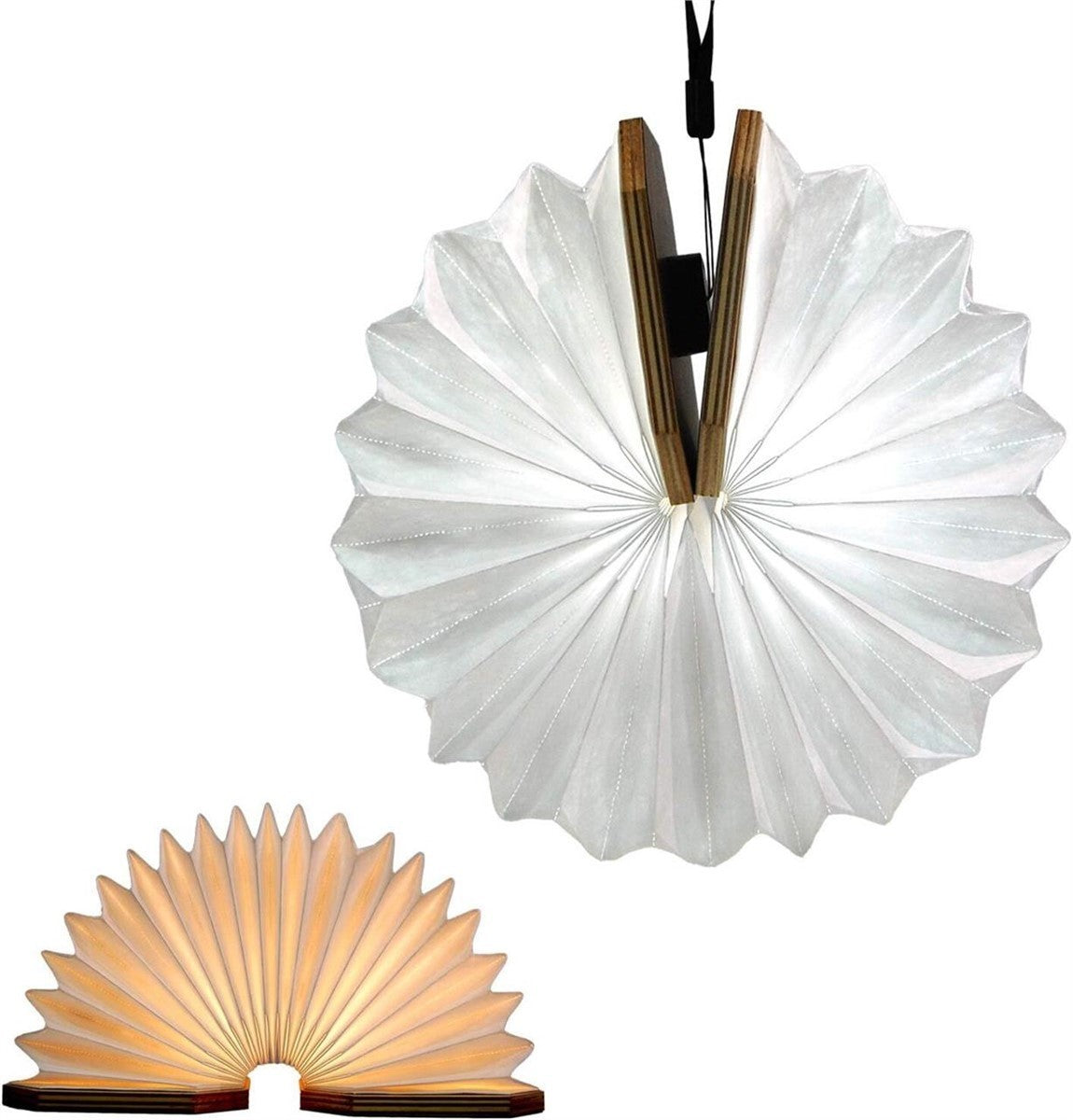 Wooden LED Book Light - Foldable Paper Lantern Magnetic Hanging Night Lamp USB