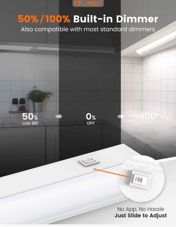 ALUSSO LIGHTING 24" LED Under Cabinet Light 2 Pack 5CCT 1350LM Dimmable Linkable