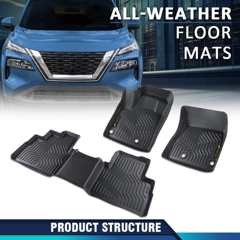 PIT66 Heavy Duty TPE Floor Mats - Fits 2021-2025 Nissan Rogue (No Sport) - Black