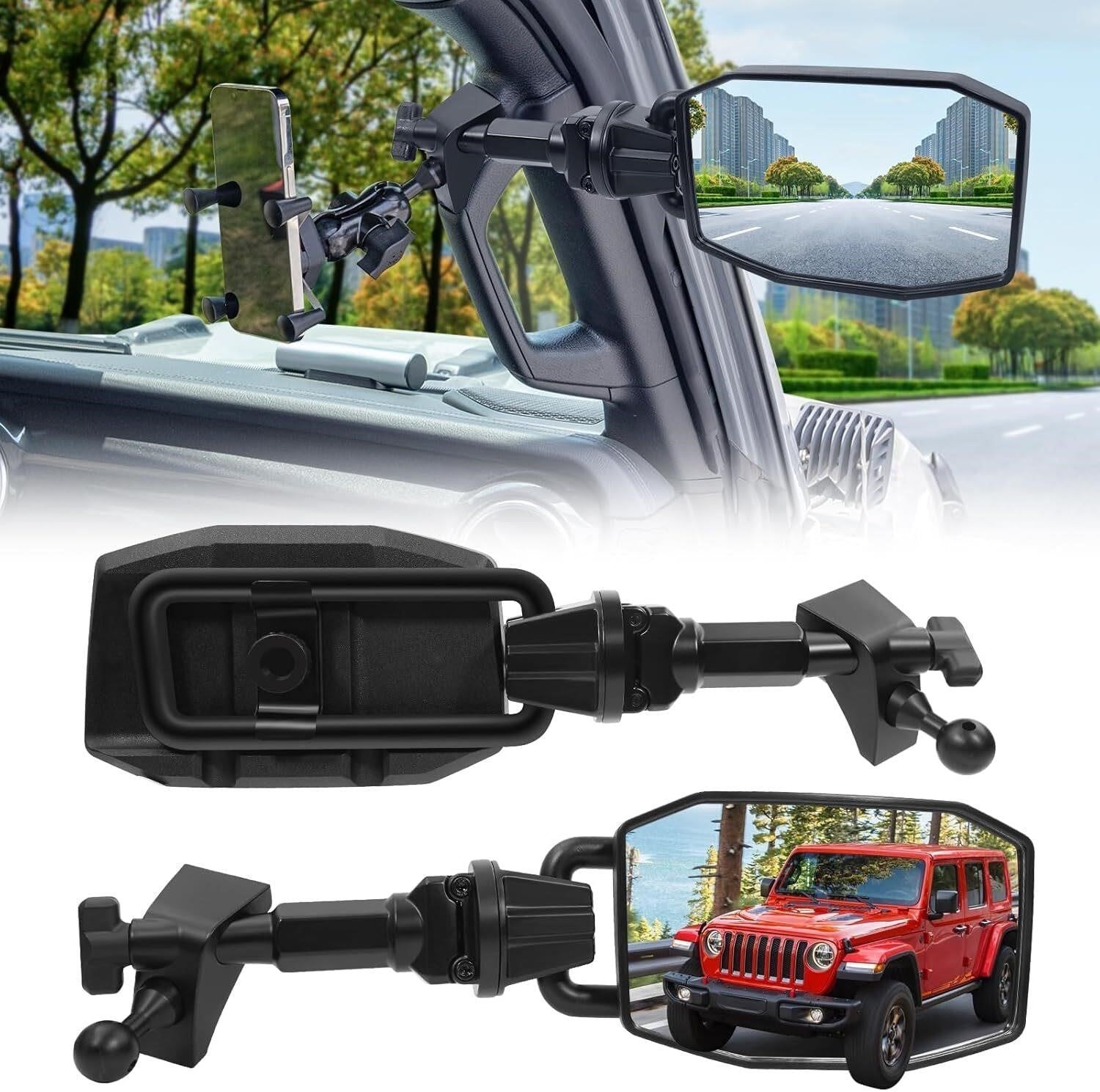 GEVINFA Wrangler JL JLU Gladiator JT 2018-23 Doors Off Mirrors Phone Holder Pair