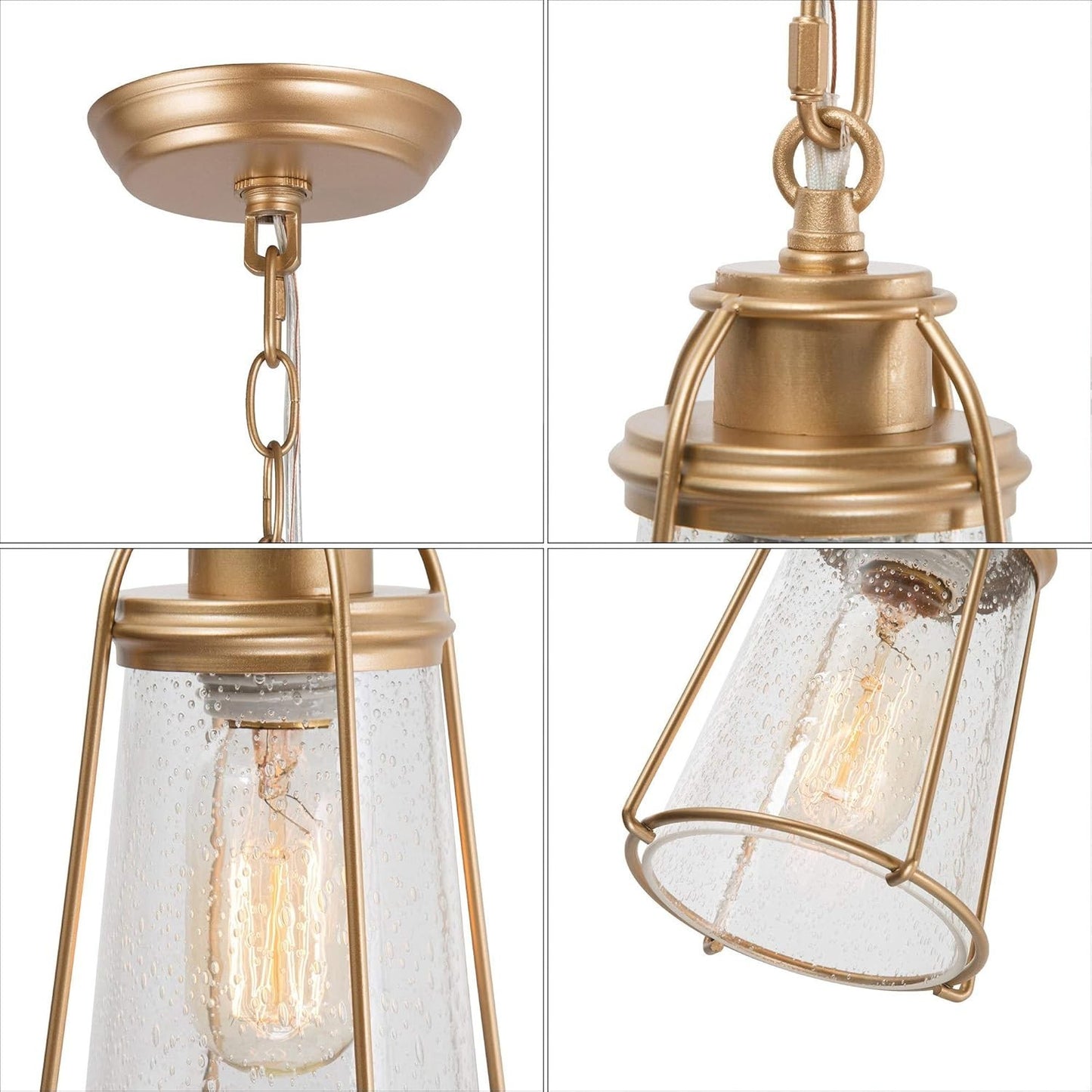 KSANA Gold Mini Pendant Light Seeded Glass Lantern Cage Kitchen Island ETL