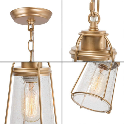 KSANA Gold Mini Pendant Light Seeded Glass Lantern Cage Kitchen Island ETL